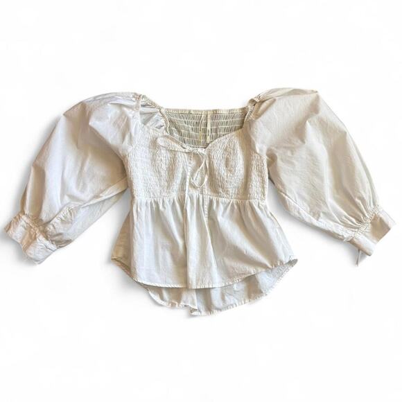 Anthropologie White Smocked Peasant Top S Cottagecore Romantic Blouse - Picture 1 of 8